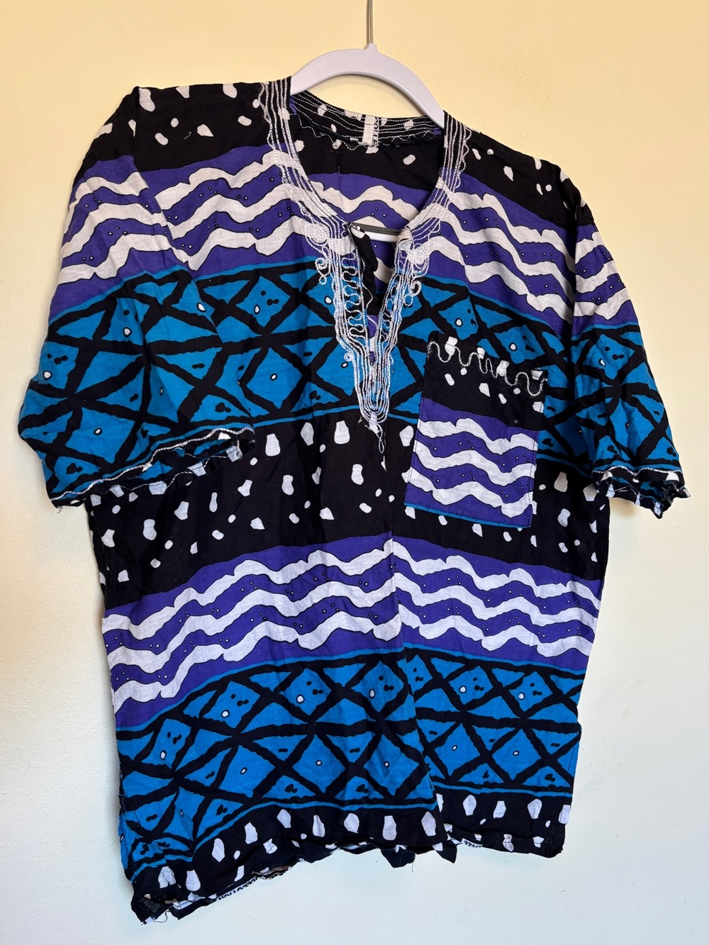 Handmade Hiba Dashiki Print Tunic Shirt Vibrant Tribal African Vtg Style Pocket